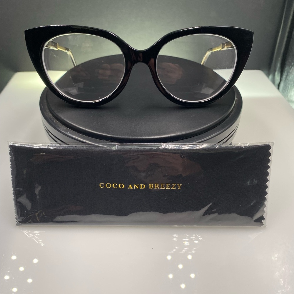Coco and Breezy Black Cat-Eye Glasses with Gold Temples